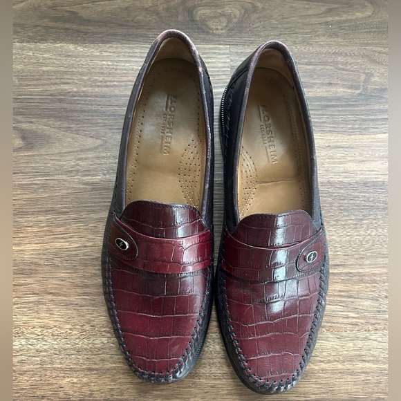 FLORSHEIM Leather Burgundy Croc Embossed Moc-Toe Slip On Loafers Men’s Size 11 D - Picture 3 of 12